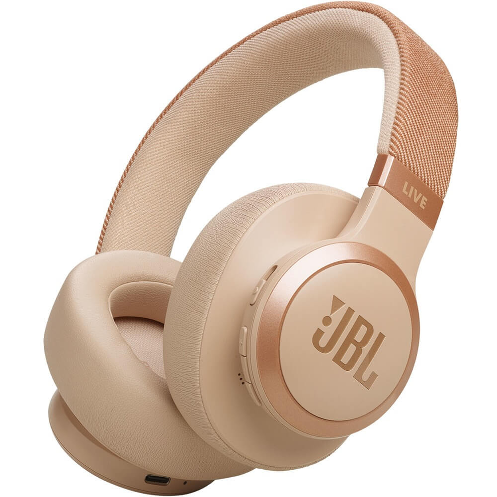 JBL Live 770NC вид спереди бежевый цвет мягкие амбушюры порт USB-C
