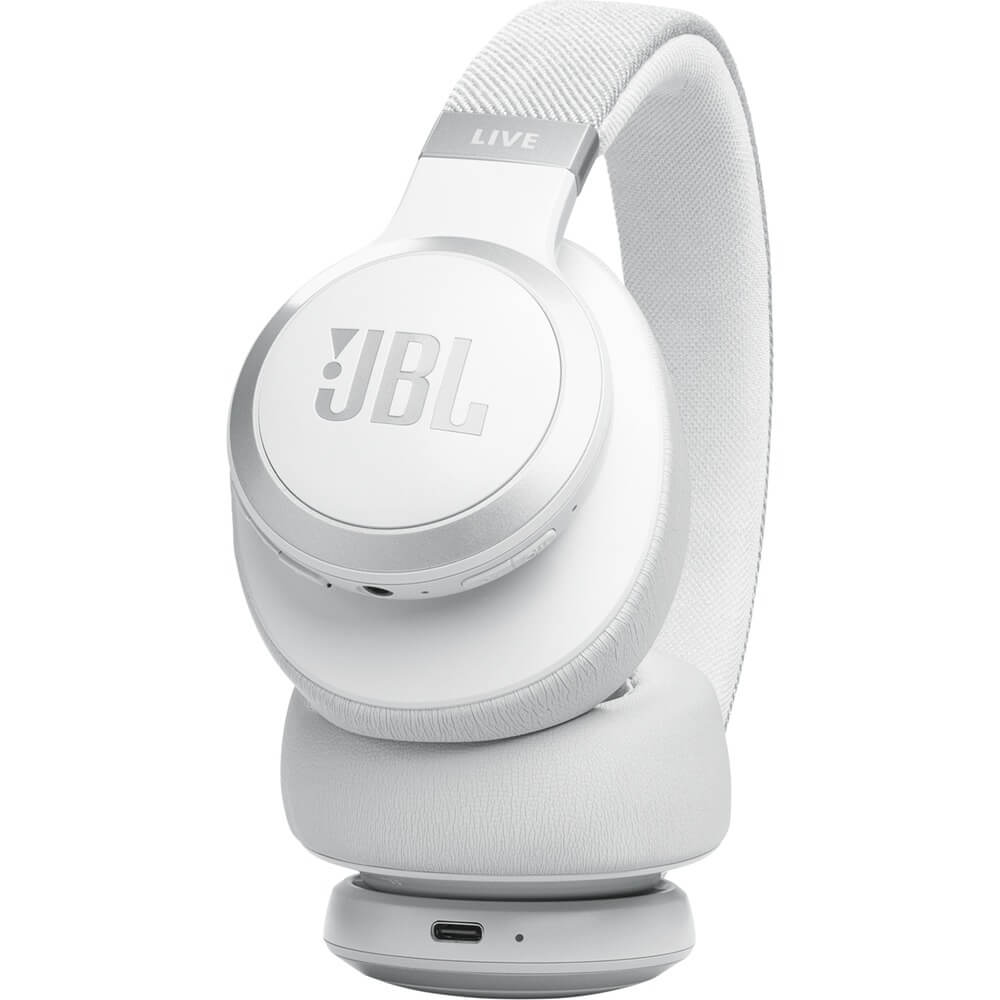 JBL Live 770NC вид сбоку, USB-C порт зарядки, сетчатое оголовье с логотипом LIVE