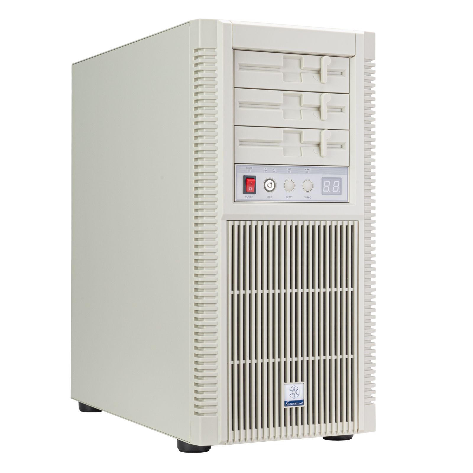SilverStone FLP02 белый Mid-Tower корпус фронтальный вид с тремя 5.25-дюймовыми отсеками