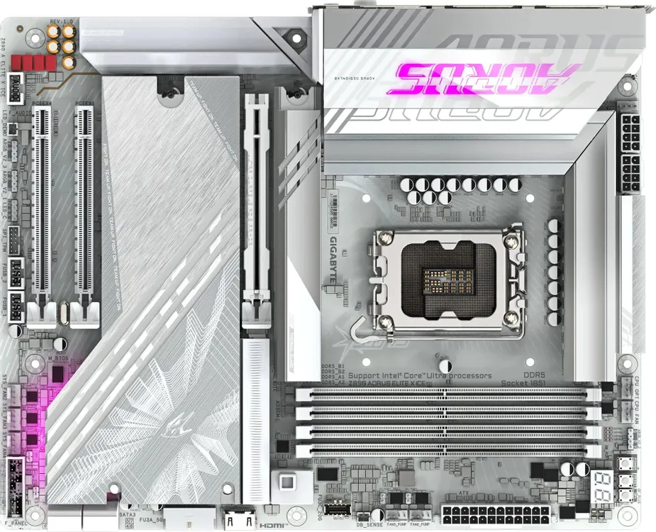 Gigabyte Z890 Aorus Elite X Ice зона VRM и радиаторы охлаждения