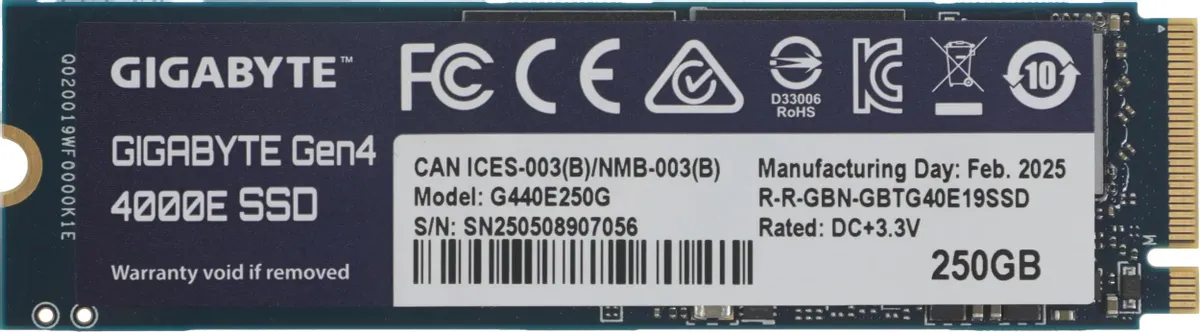 GIGABYTE G440E250G вид сверху M.2 2280 PCIe 4.0 NVMe накопитель 250 ГБ