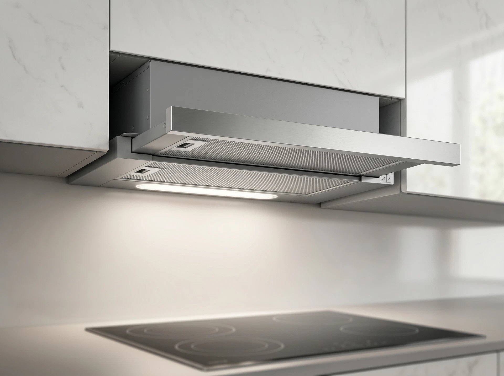 Elica Elite 14 Lux GRIX/A/90 встраиваемая вытяжка серый нержавеющая сталь вид в интерьере кухни