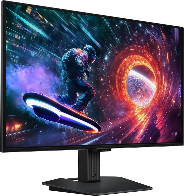 Samsung Odyssey S27FG502SIXCI вид спереди — OLED-панель 27 дюймов с космической игровой сценой
