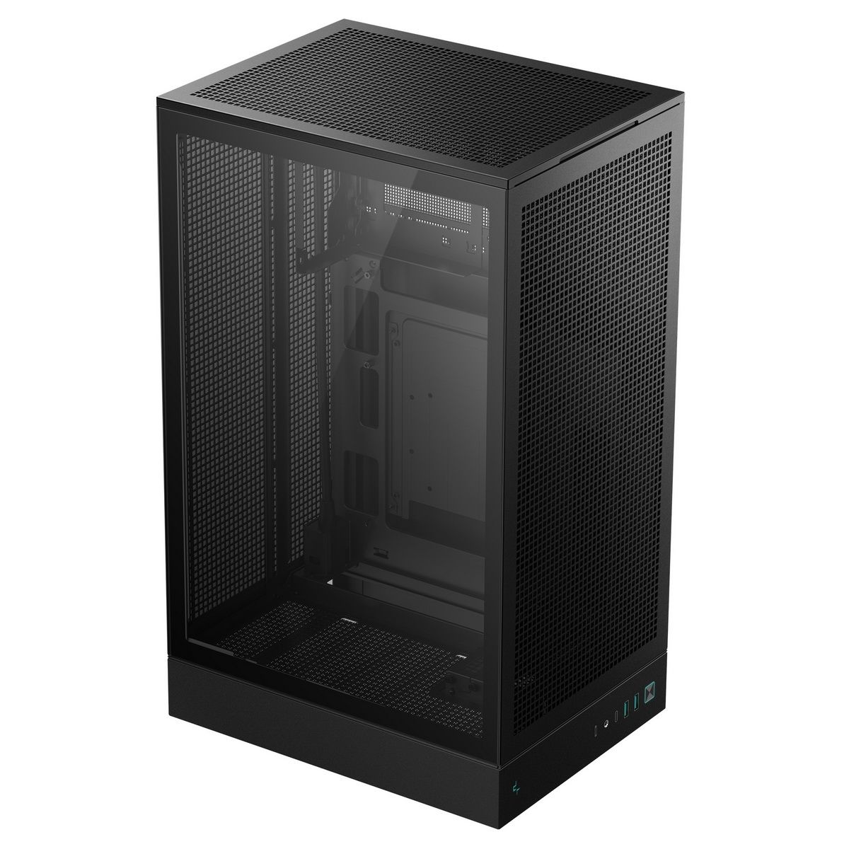 DeepCool CH270 вид в три четверти сетчатая панель прозрачное боковое окно и передняя панель