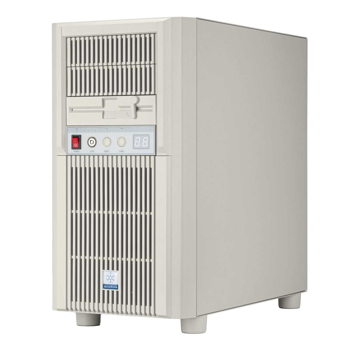 SilverStone SST-FLP03W лицевая панель крупным планом красная кнопка питания и ручка переноски