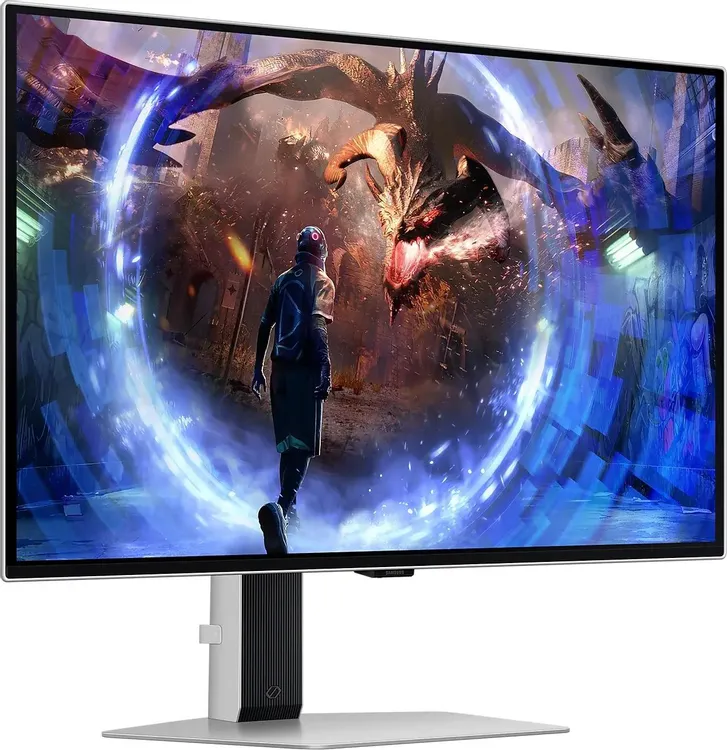 Samsung Odyssey S27DG600SIXCI вид спереди в угловой перспективе тонкая рамка и минималистичный дизайн корпуса