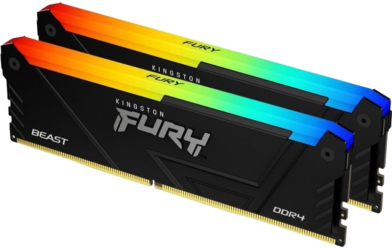 Kingston Fury Beast DDR5 KF432C16BB12AK2/32WP перспективный вид RGB подсветка радужный спектр