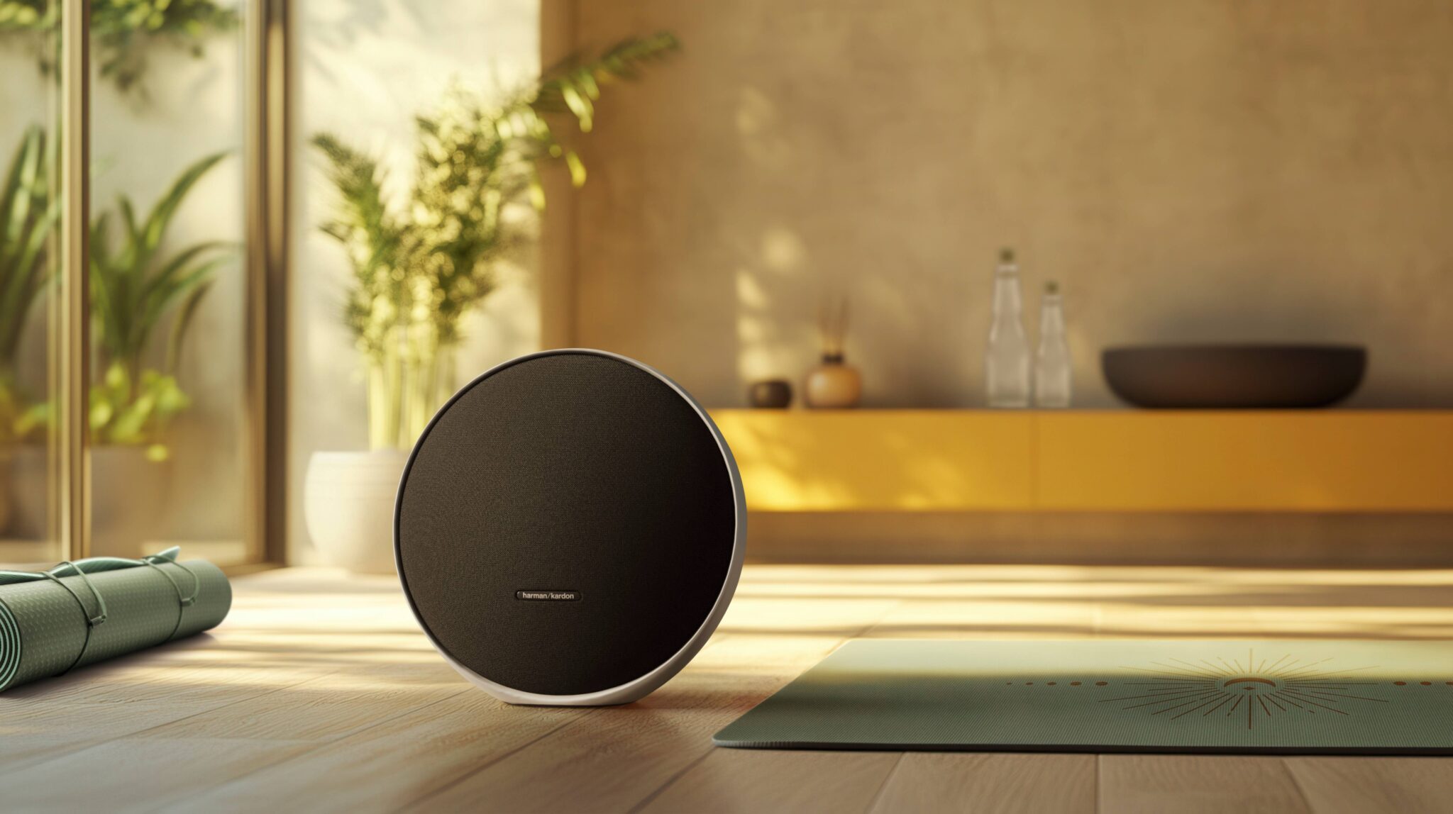 Harman Kardon Onyx Studio 9 серый &mdash; вид спереди, тканевая отделка и алюминиевая рама