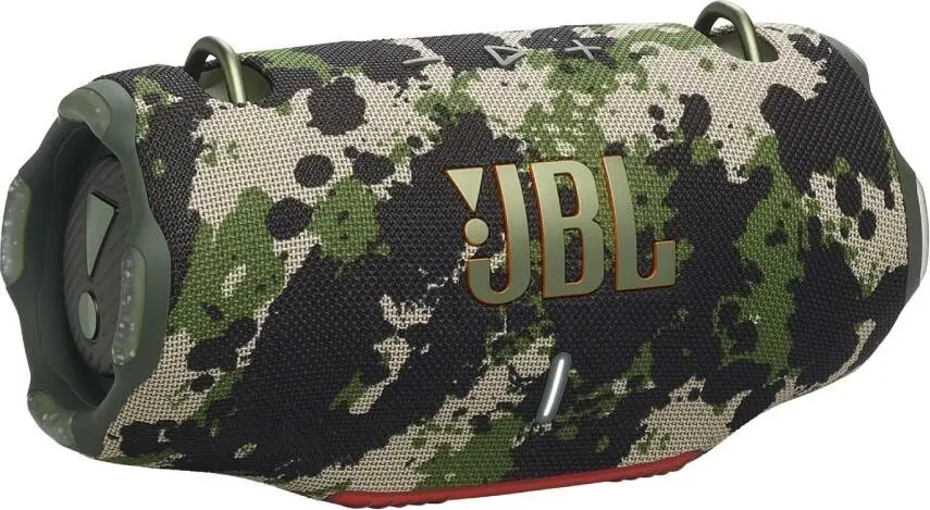 JBL Xtreme 4 Camouflage вид сбоку с красной полосой и рукояткой