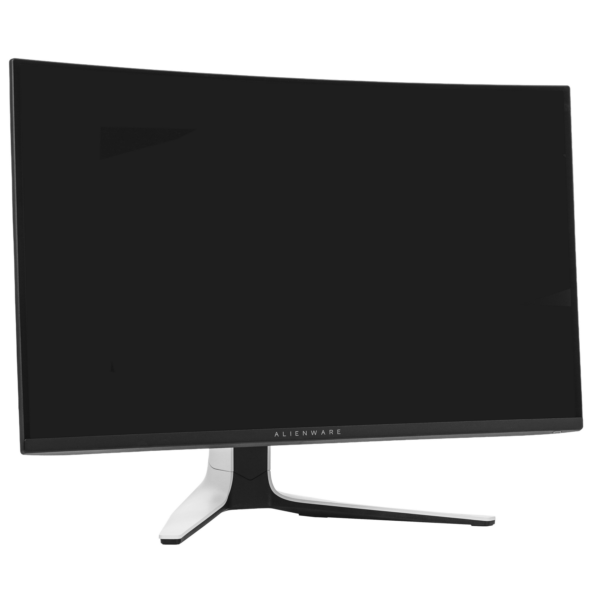 Dell Alienware AW3225QF дизайн корпуса &mdash; боковой профиль, изогнутый монитор на подставке, экран выключен