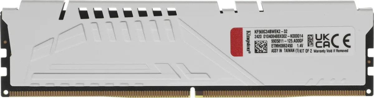 Kingston FURY Beast DDR5 KF568C34BWEK2-32 — маркировка, серийный номер, QR-код и сертификация на корпусе модуля