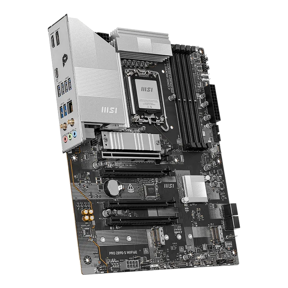 MSI Pro Z890-S WiFi6E боковой профиль с установленным процессором и кулером