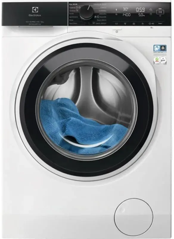 Electrolux EW8F4484EU стиральная машина белый корпус чёрный люк паровая функция вид спереди