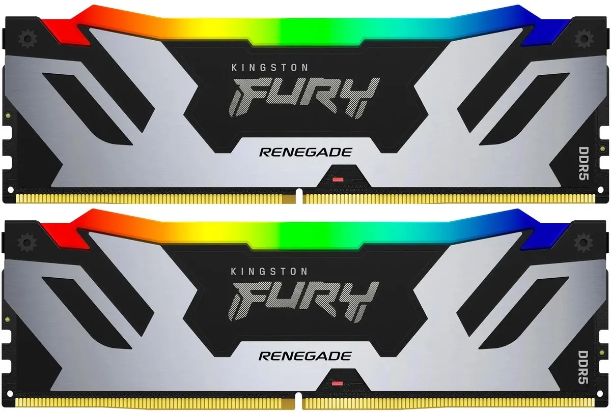 Kingston FURY Renegade DDR5 KF564C32RSAK2-32 два модуля 32 ГБ с RGB подсветкой вид спереди