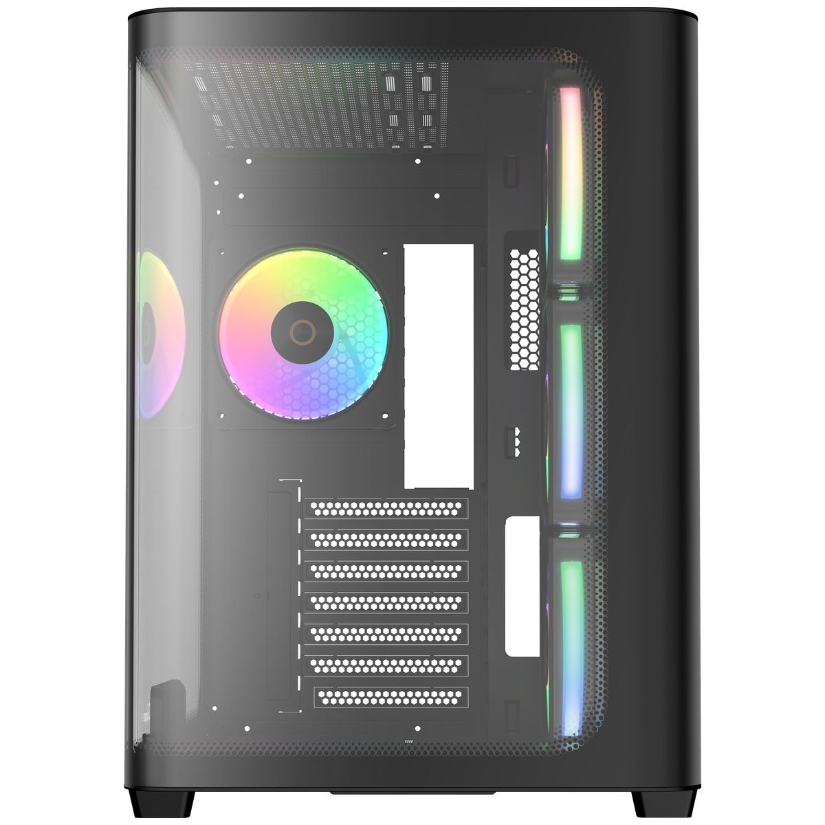 Ocypus Iota C70 Curve ARGB вид спереди с прозрачной панелью и ARGB-подсветкой