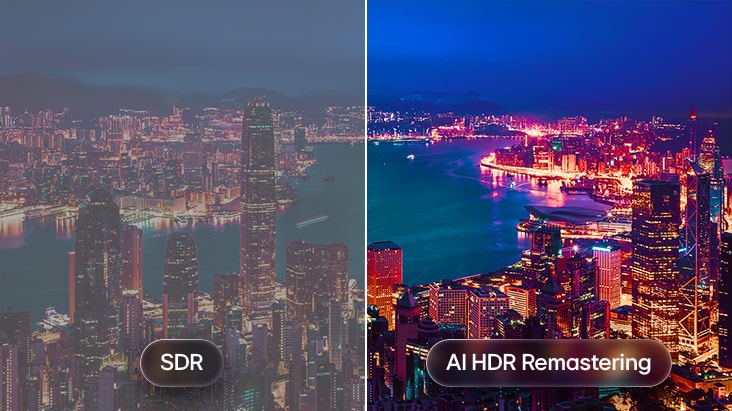 LG OLED55G6RLA &mdash; сравнение SDR и AI HDR Remastering на городском пейзаже Нью-Йорка: контрастность и детализация светлых областей