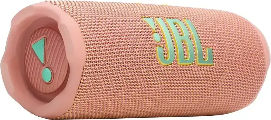 JBL Flip 7 Pink вид сбоку &mdash; кнопки управления и логотип