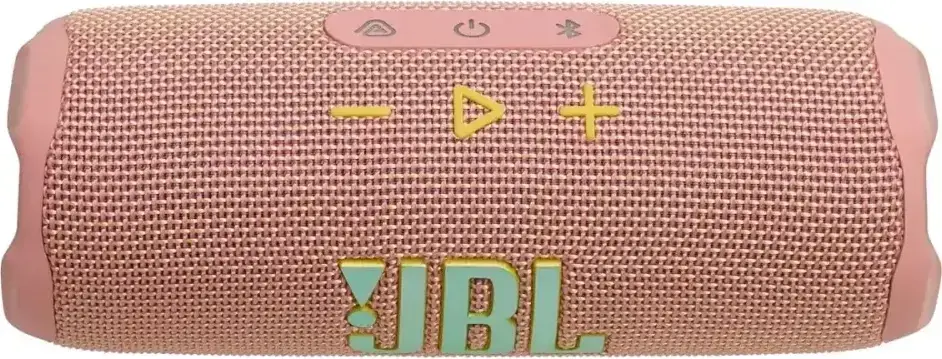 JBL Flip 7 Pink вид сверху &mdash; кнопки громкости, воспроизведения, Bluetooth и питания