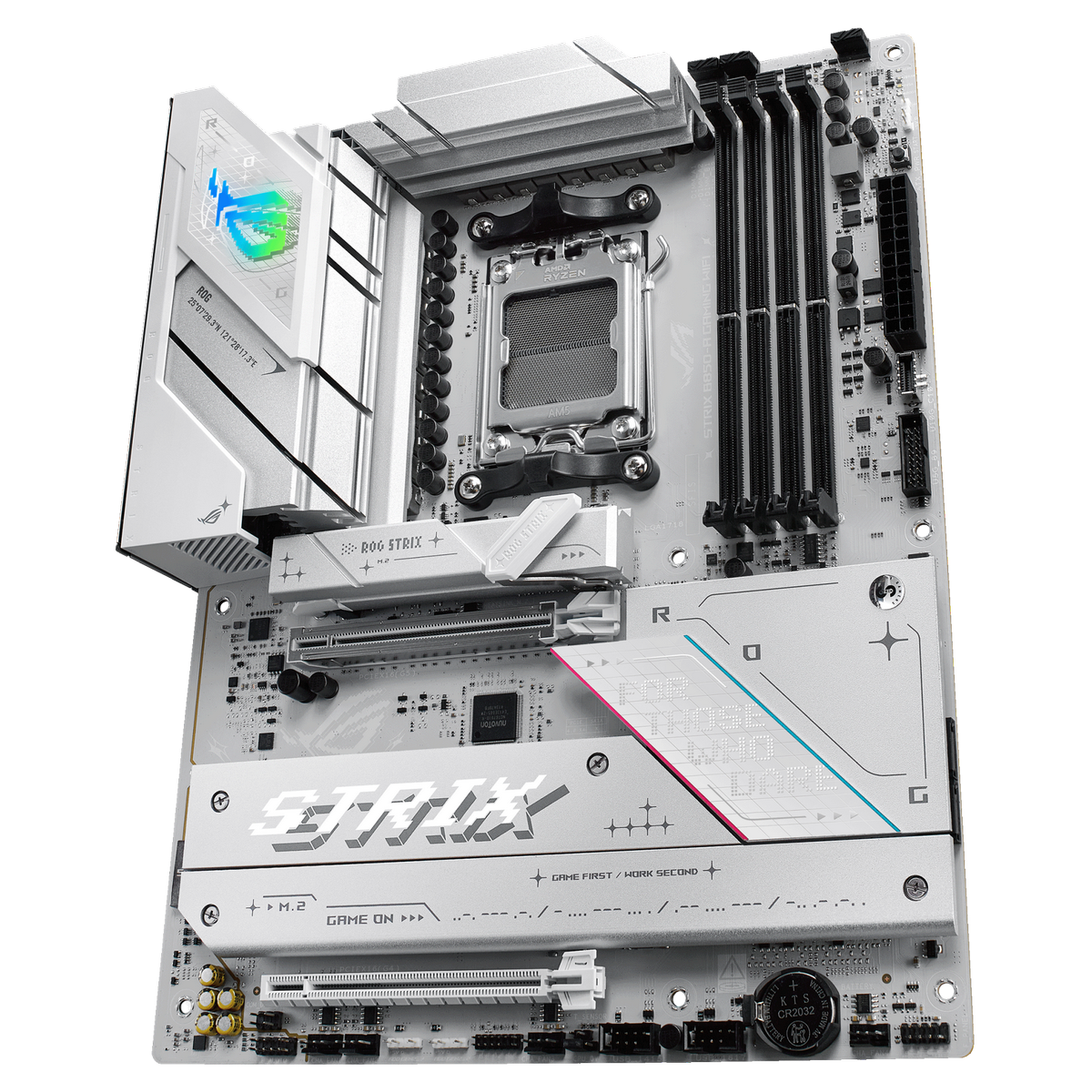 ASUS ROG Strix B850-A Gaming WiFi материнская плата AM5 слоты M.2 и PCIe вид сверху