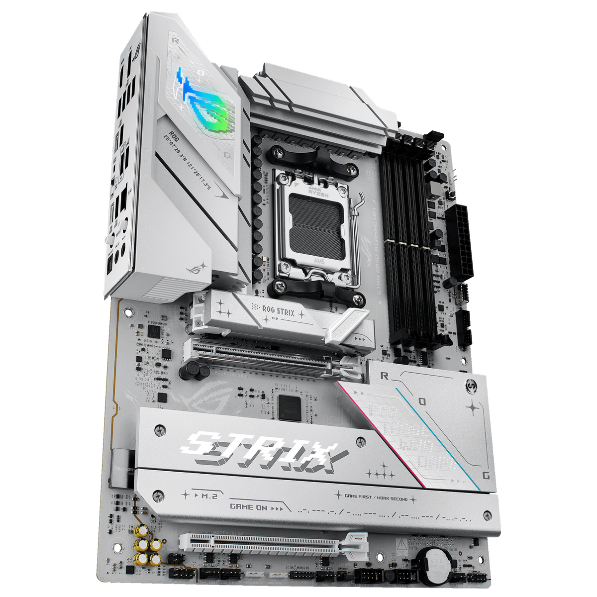 ASUS ROG Strix B850-A Gaming WiFi задняя панель порты USB Wi-Fi антенна крупный план