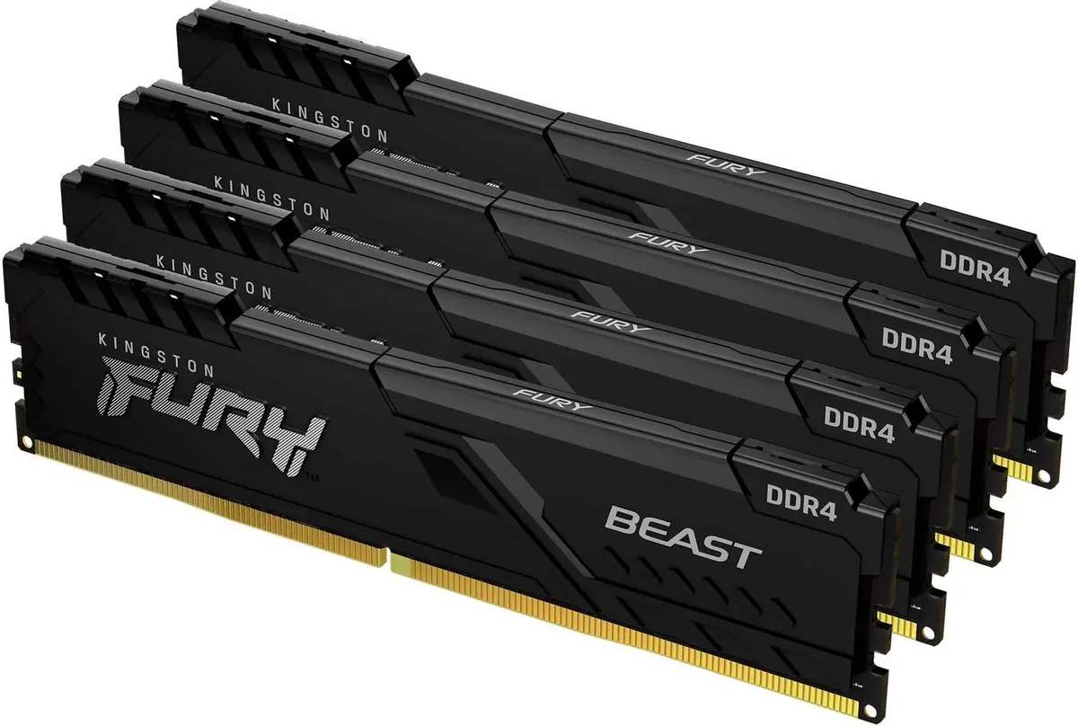Kingston Fury Beast Black KF432C16BBK4/128 DDR4 128 ГБ комплект четырёх модулей DIMM вид сбоку