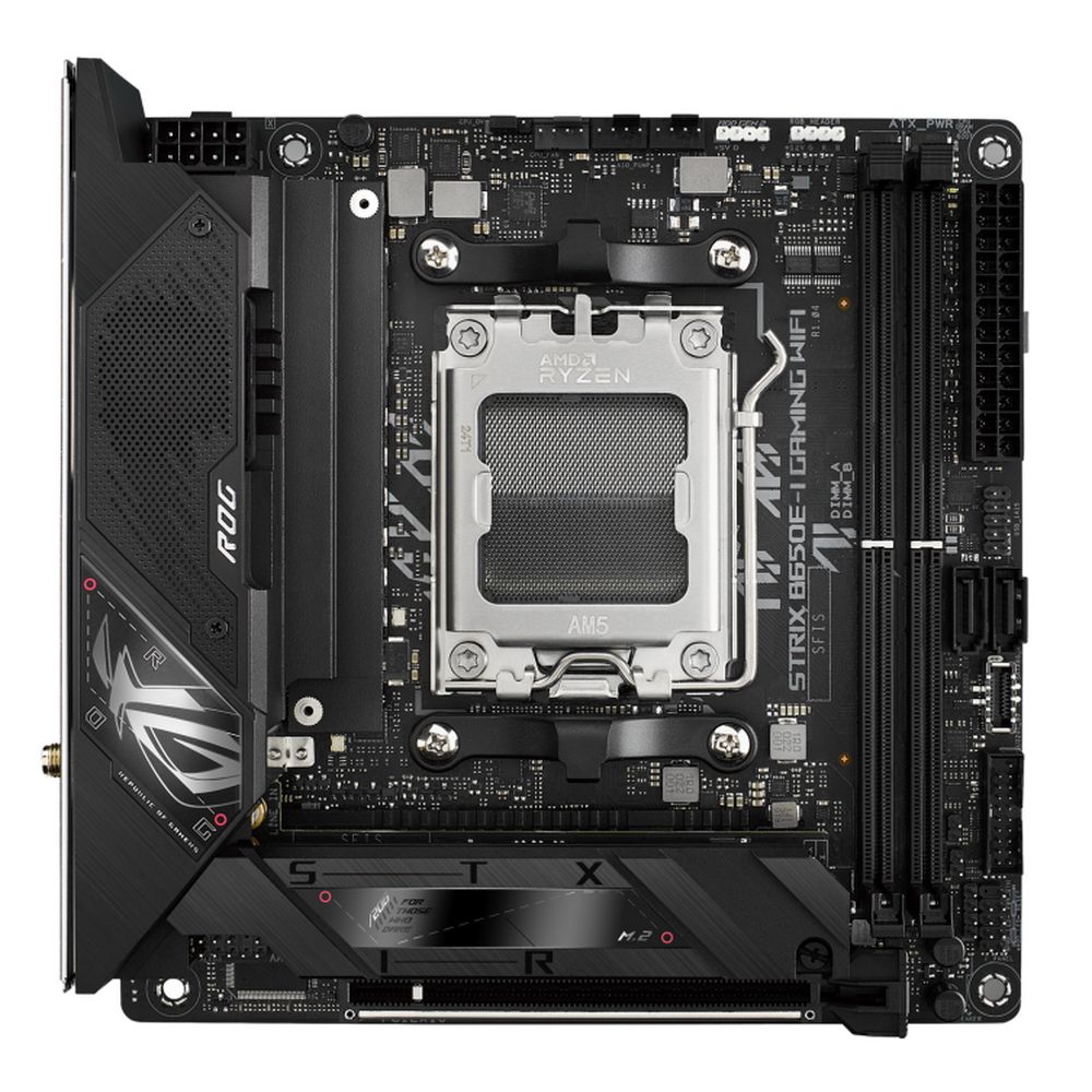 ASUS ROG Strix B650E-I Gaming WiFi mATX 170x170 мм — компоновка, радиаторы VRM и M.2, слоты памяти DDR5