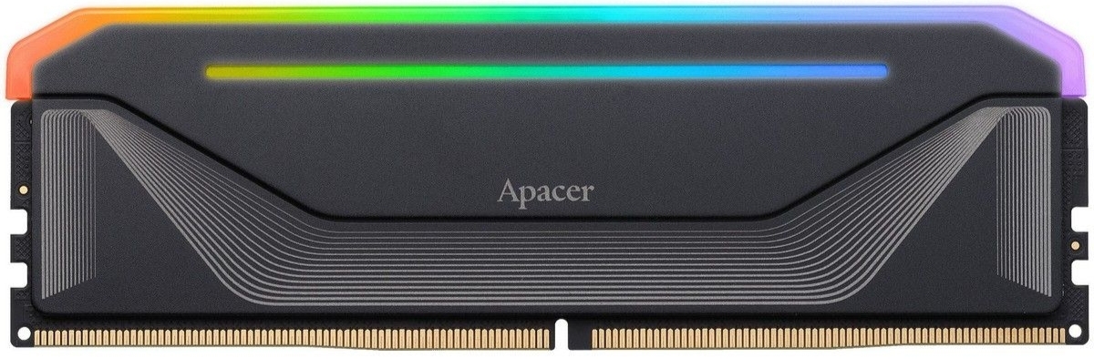 Apacer AH5U64G52C522NBAA-2 один модуль DDR5 с голубой RGB подсветкой черный корпус волнистый паттерн
