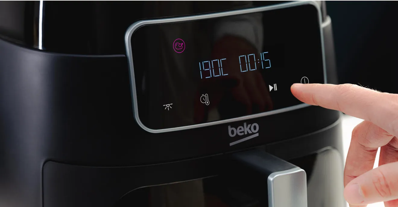 Beko FRL 3374 B сенсорный дисплей — температура 190°C и таймер 00:15 с иконками режимов