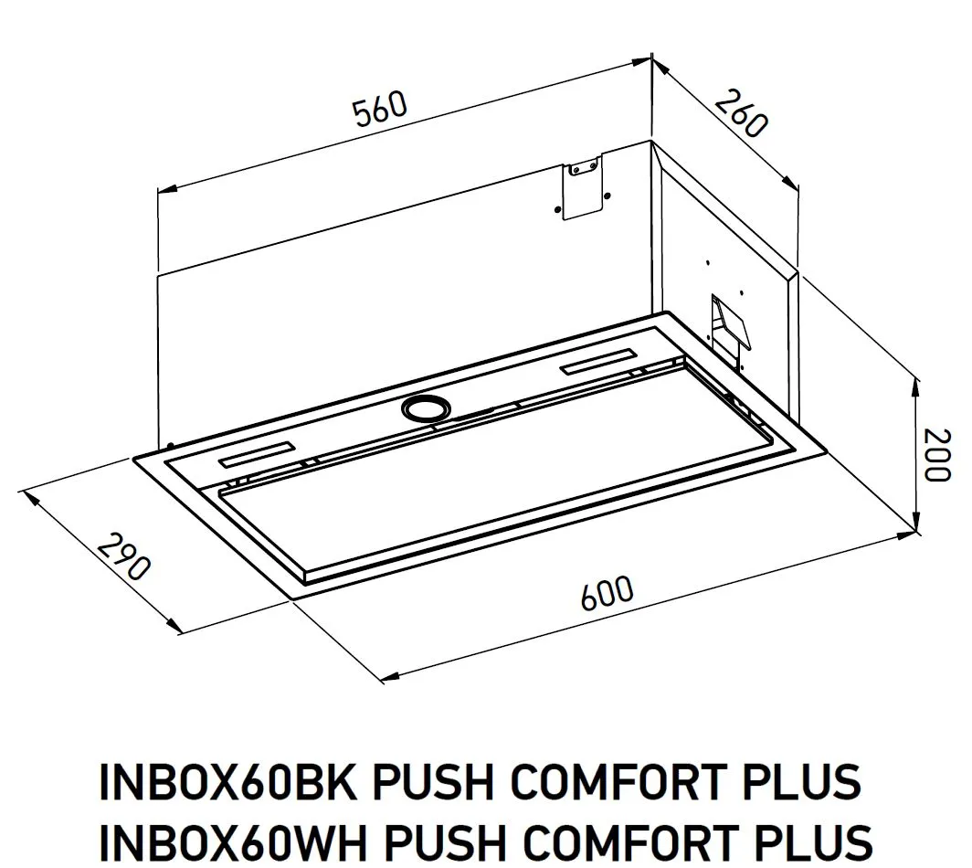 Meferi Inbox push comfort plus 60wh техническая схема с размерами 560×290×200 мм и разрез внутренней конструкции