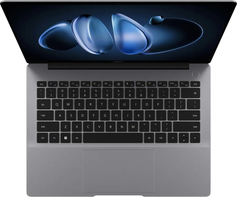 Huawei MateBook 14 Core Ultra 5 125H — вид сверху, алюминиевый корпус, клавиатура с подсветкой и тачпад