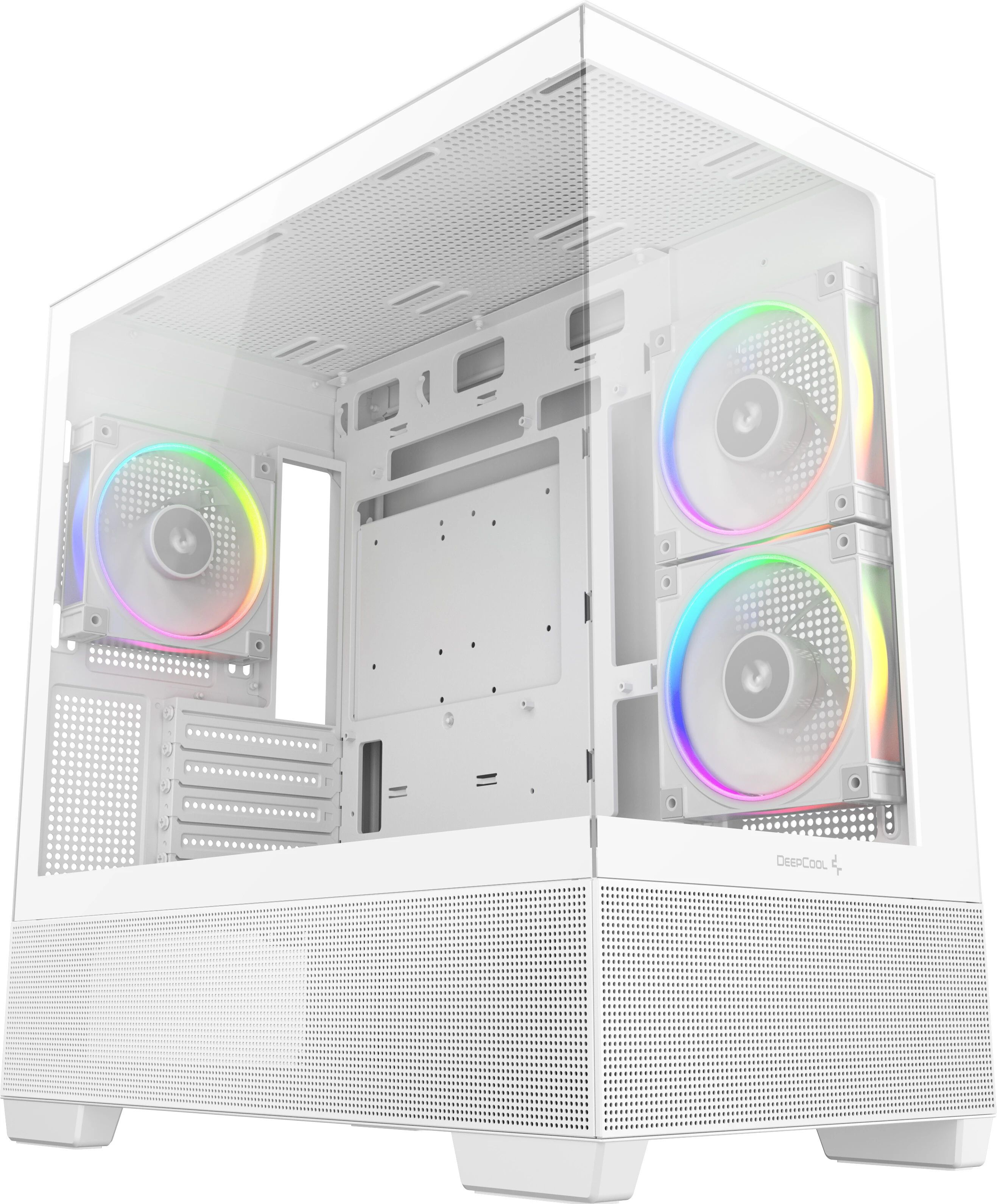 DeepCool CG380 3F белый — вид спереди, фронтальная панель из закалённого стекла