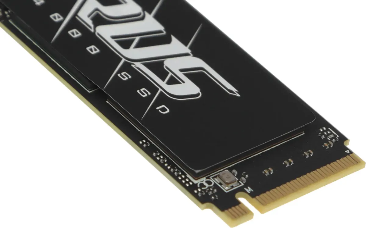 Gigabyte Aorus Gen5 14000 боковой профиль — электронные компоненты и золотые контакты интерфейса M.2