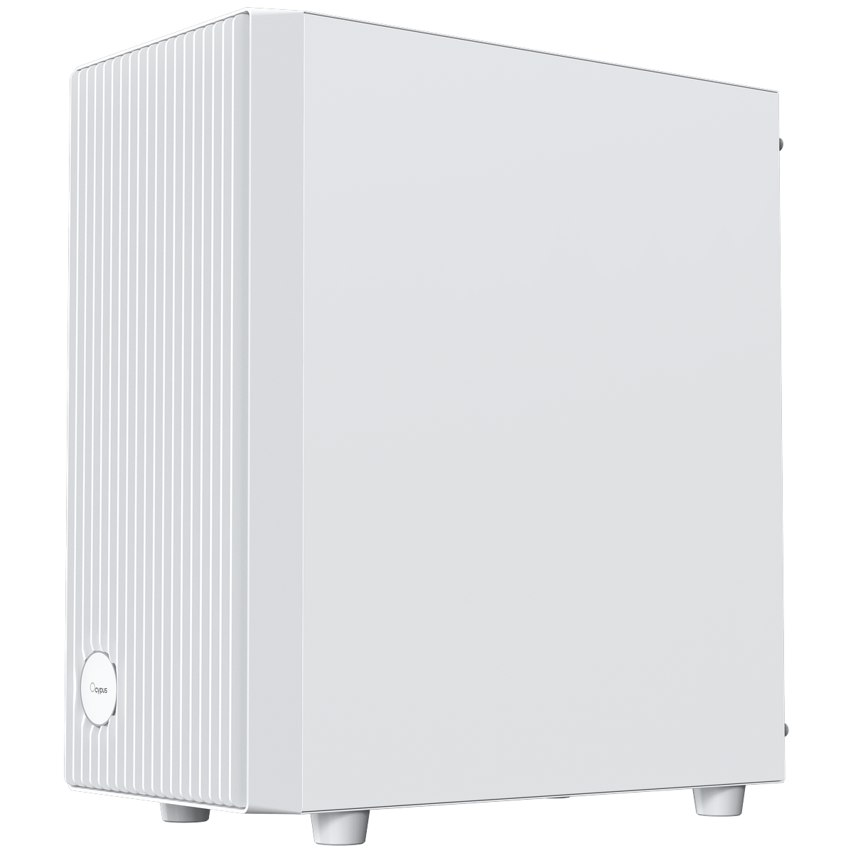 Ocypus Gamma C70 WH Mid-Tower корпус белый вид под углом с вертикальным оребрением боковых панелей