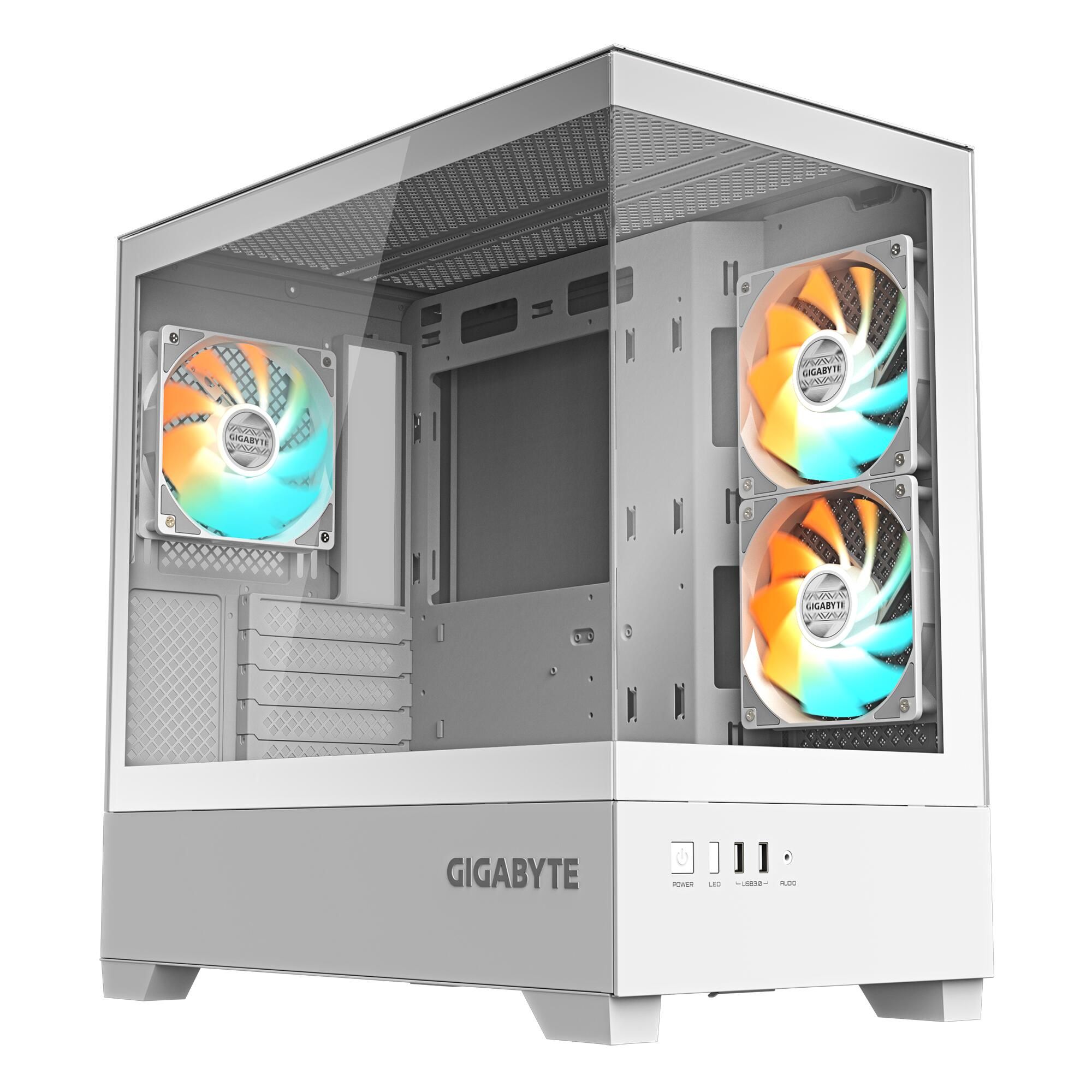 Gigabyte C201 Panoramic вид спереди с ARGB-вентиляторами и прозрачной панелью