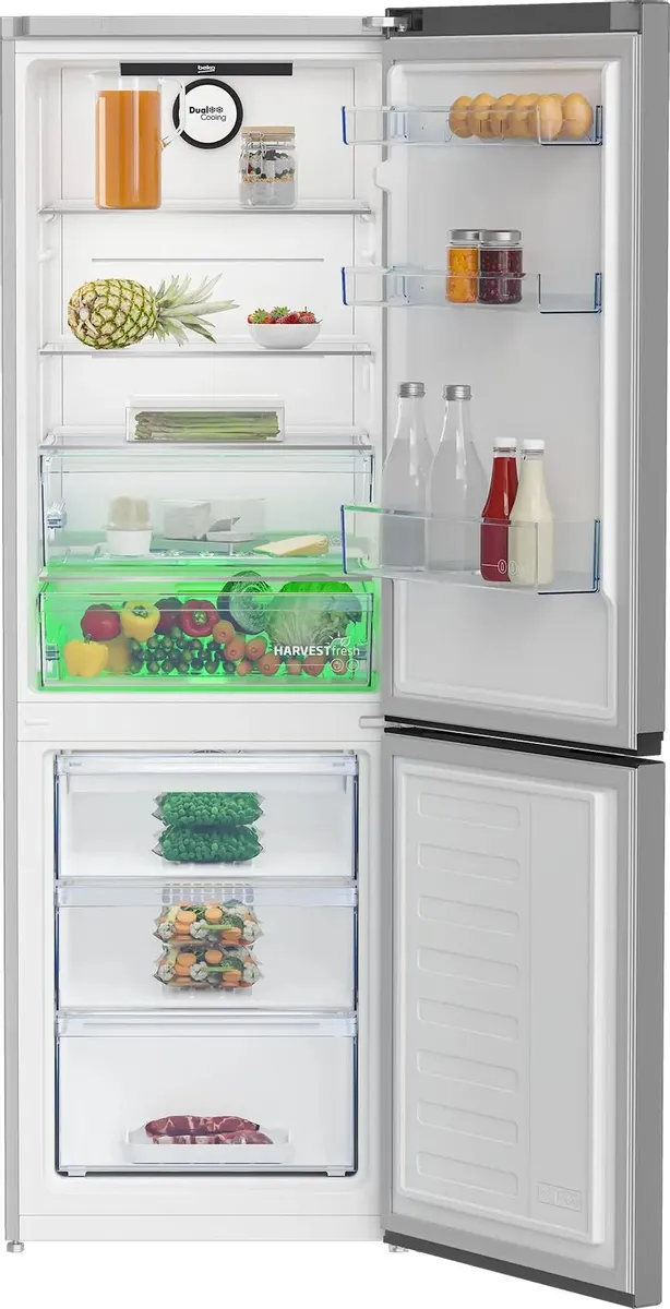 Beko B3RCNK362HS холодильник с открытыми дверцами — холодильная камера с HarvestFresh, морозильник с выдвижными ящиками