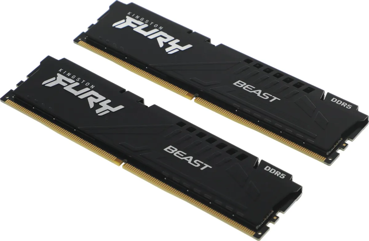 Два модуля Kingston Fury Beast DDR5 KF556C36BBEK2-64 комплект 64 ГБ 5600 МГц вид под углом
