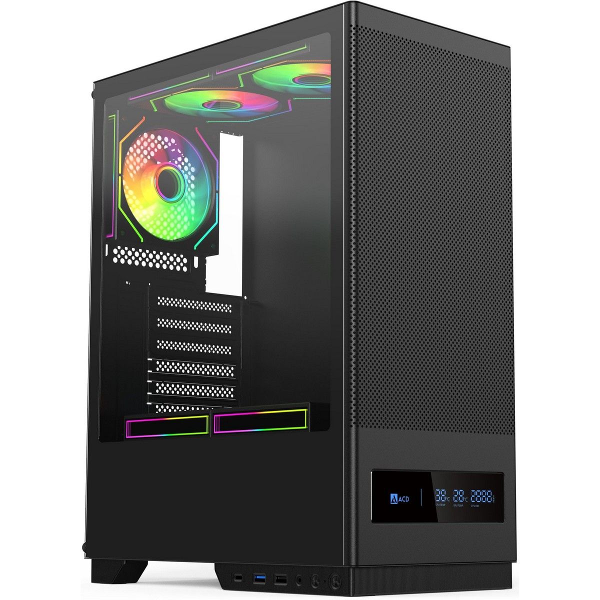 ACD Citadel 108DB вид спереди с RGB подсветкой и LCD дисплеем на фасаде