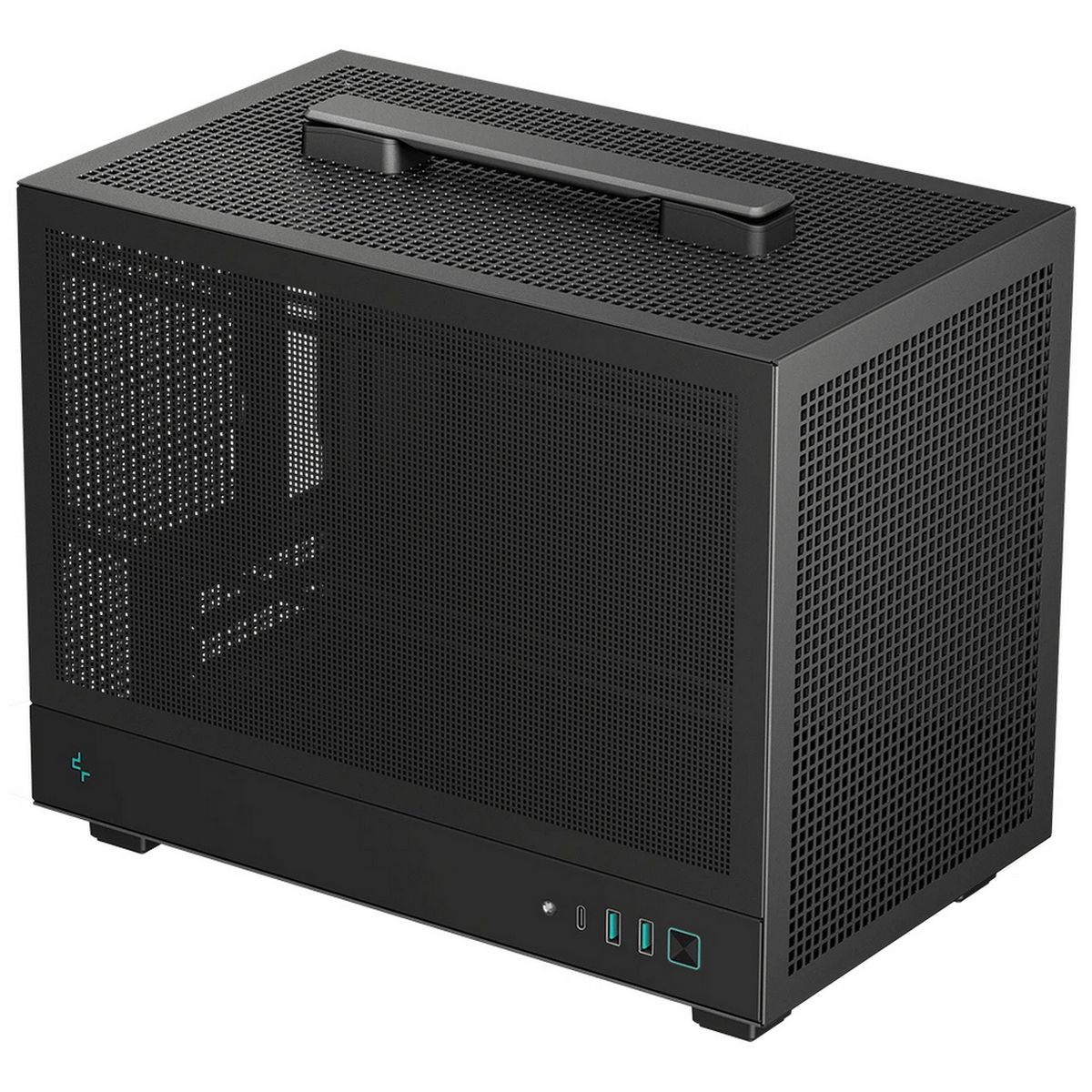 DeepCool CH160 MESH фронтальный вид с портами USB и кнопкой питания на боковой панели ввода-вывода