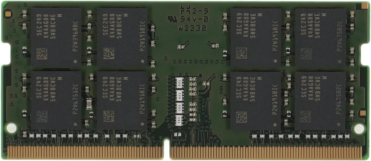 Kingston KVR32S22D8/32 DDR4 SODIMM 32 ГБ вид спереди два ряда чипов памяти контакты