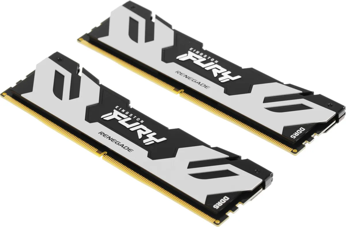 Kingston Fury Renegade KF568C36RSK2-32 комплект из двух модулей DDR5 вид сверху логотип и контакты
