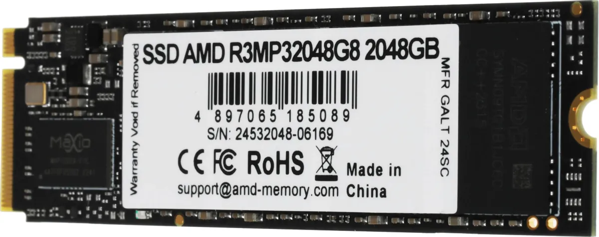 AMD Radeon R3MP32048G8 2 ТБ M.2 2280 — этикетка с характеристиками и сертификатами