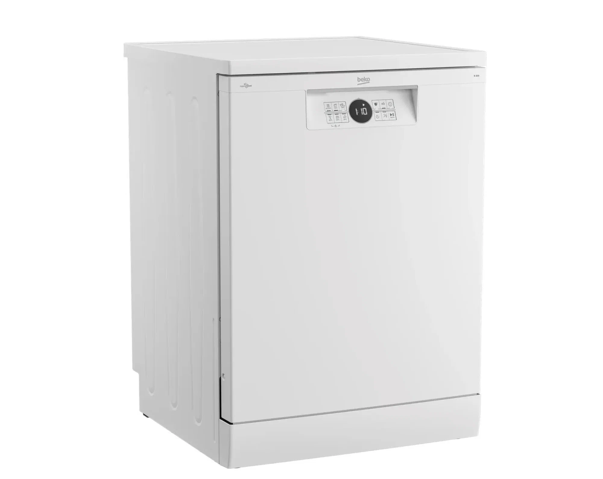 Beko BDFN26422W вид спереди — белый корпус, панель управления с дисплеем и кнопками