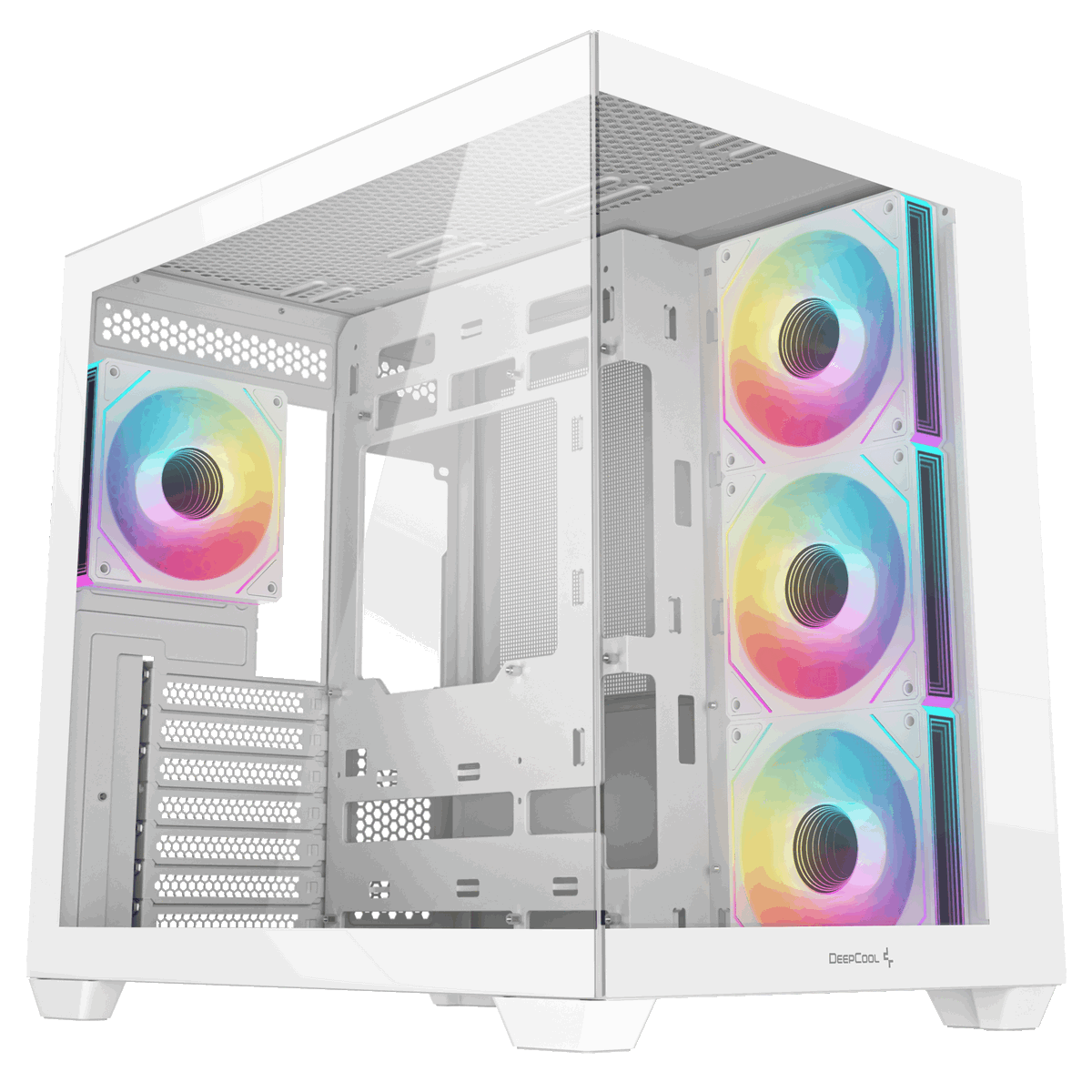DeepCool CG530 4F белый корпус общий вид спереди с тремя ARGB-вентиляторами