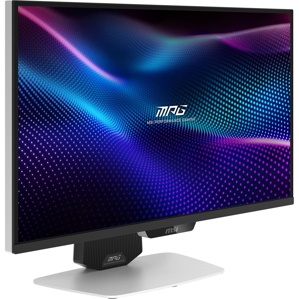 MSI MPG 274URDFW E16M Rapid изометрический вид — яркие цвета на экране, дизайн под углом