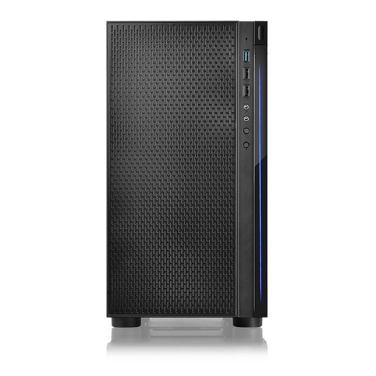 Thermaltake Versa H18 вид спереди — перфорированная фронтальная панель, порты USB и аудио