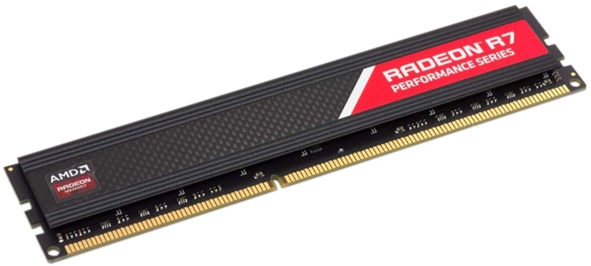 AMD Radeon R7 Performance R748G2606U2S DDR4 8 ГБ модуль с чёрным алюминиевым радиатором, золотистые контакты 288-pin