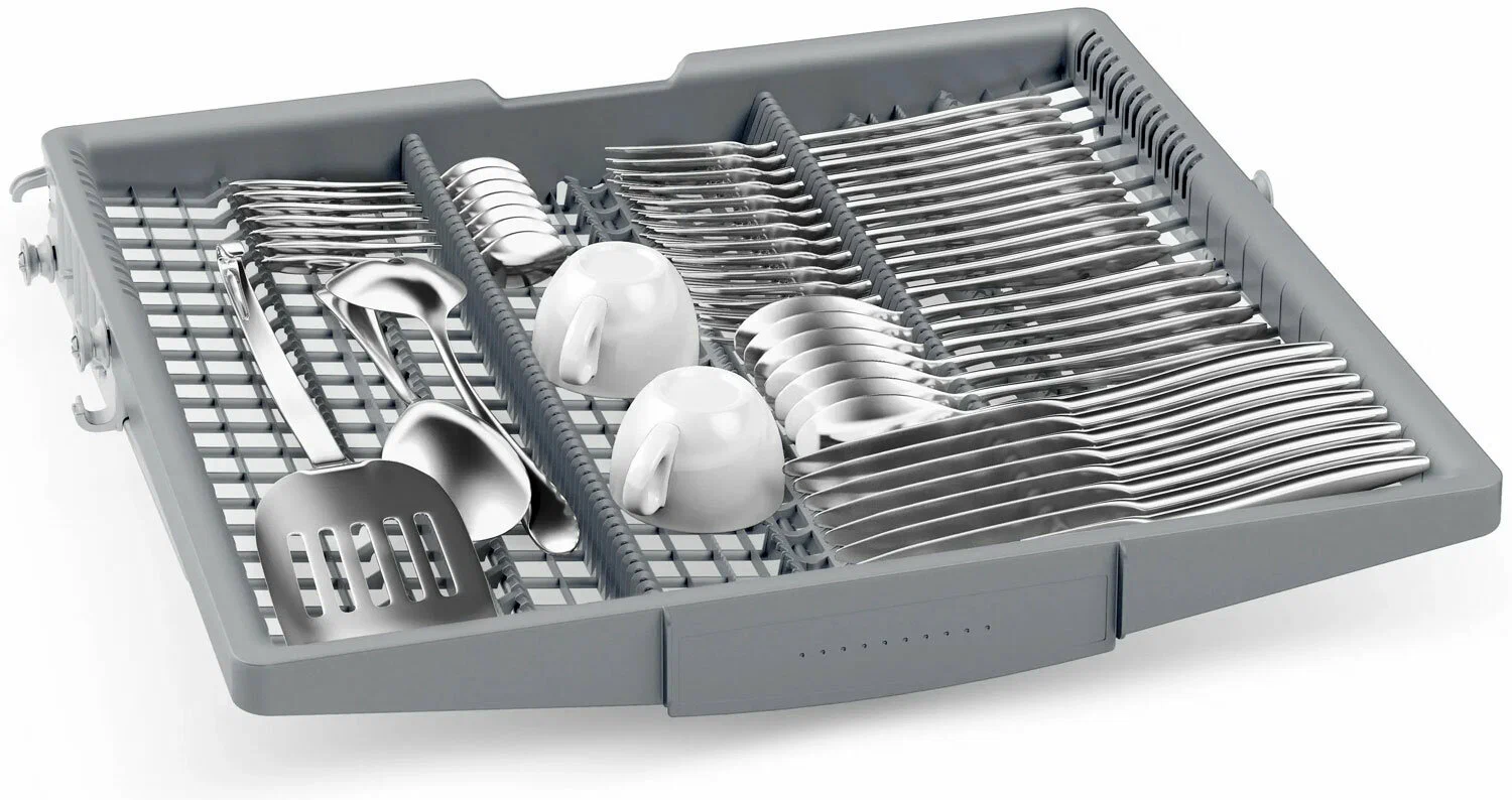 Bosch SPV4EMX10E внутренняя часть &mdash; третья корзина для приборов, держатели и загруженные корзины