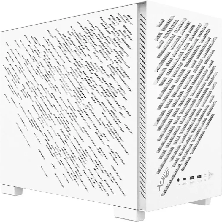 ADATA XPG VALOR AIR NANO белый корпус вид спереди и сбоку с перфорированной фронтальной панелью